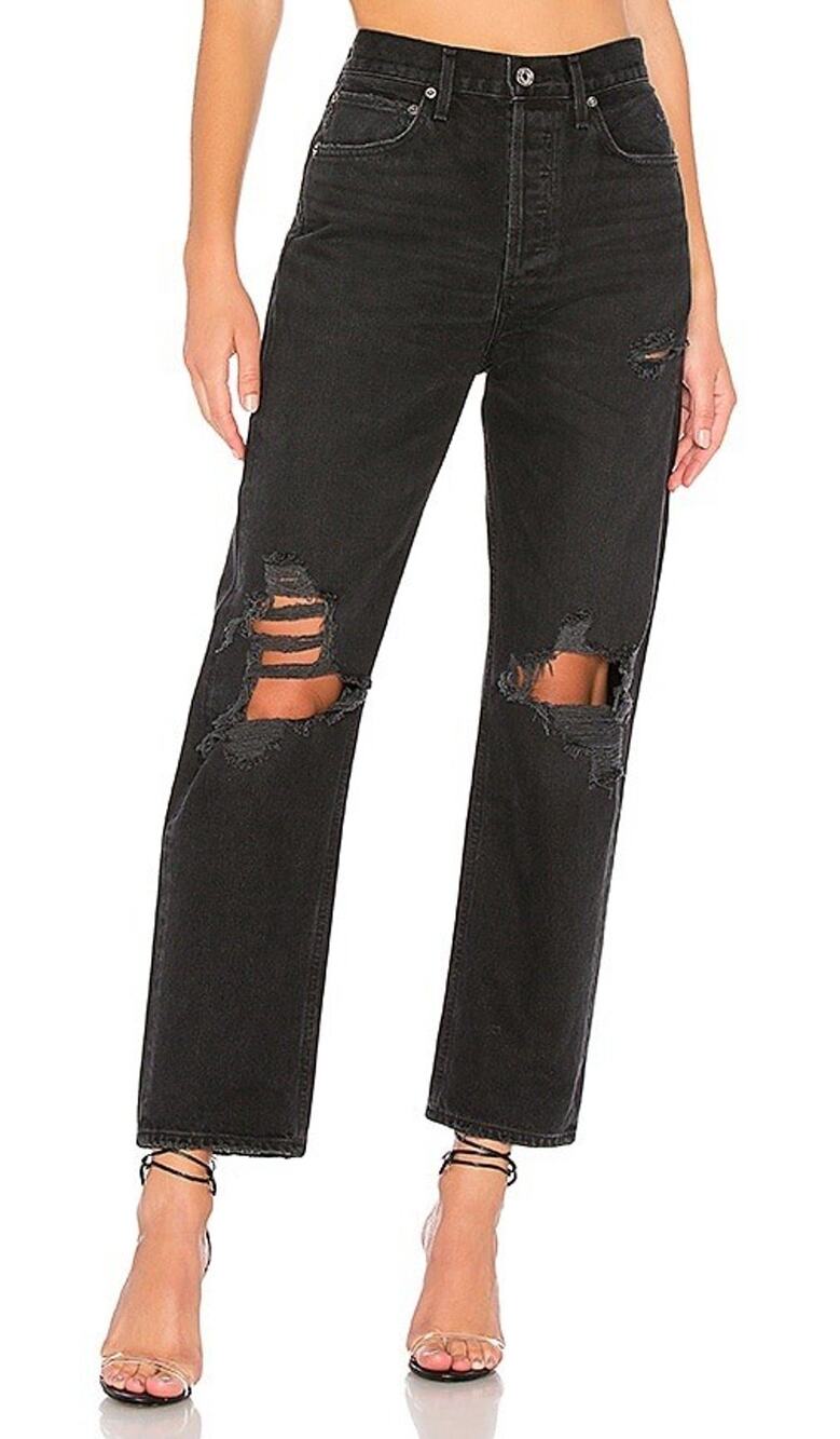 AGOLDE 90s Jeans Size 24 Black High Rise Button Fly Straight Leg Distressed